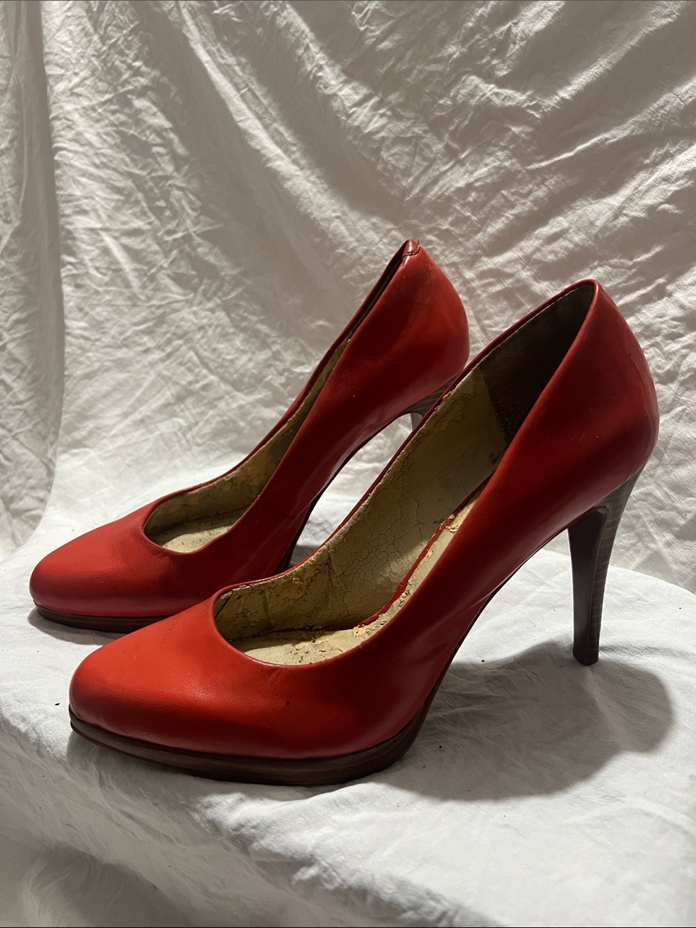 Nine West Orange Leather High Heel Pumps